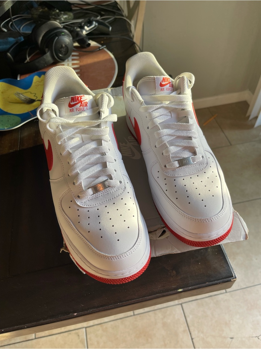 Nike Air Force 1 Low — White with Red Swoosh Men’s Sneakers